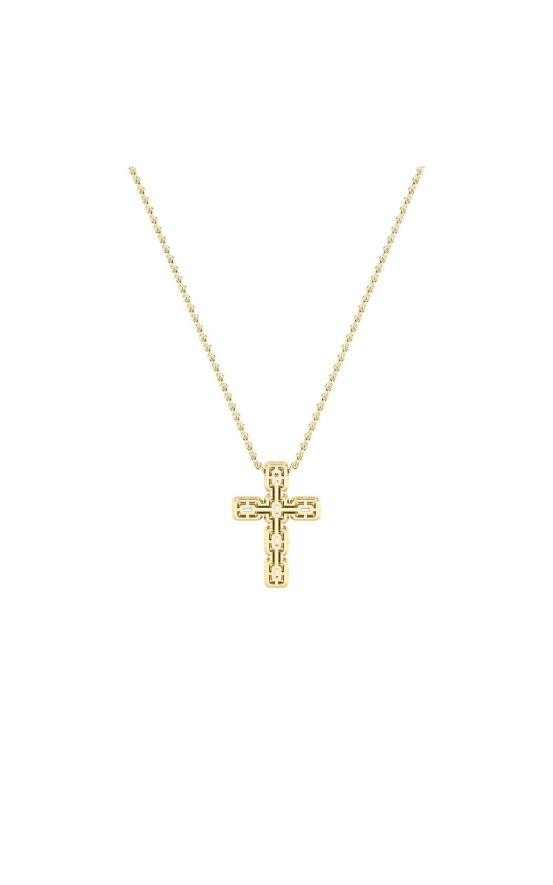 3Cttw Emerald Shaped Lab Grown Diamond (F/VS) Cross Pendant in 14K Gold