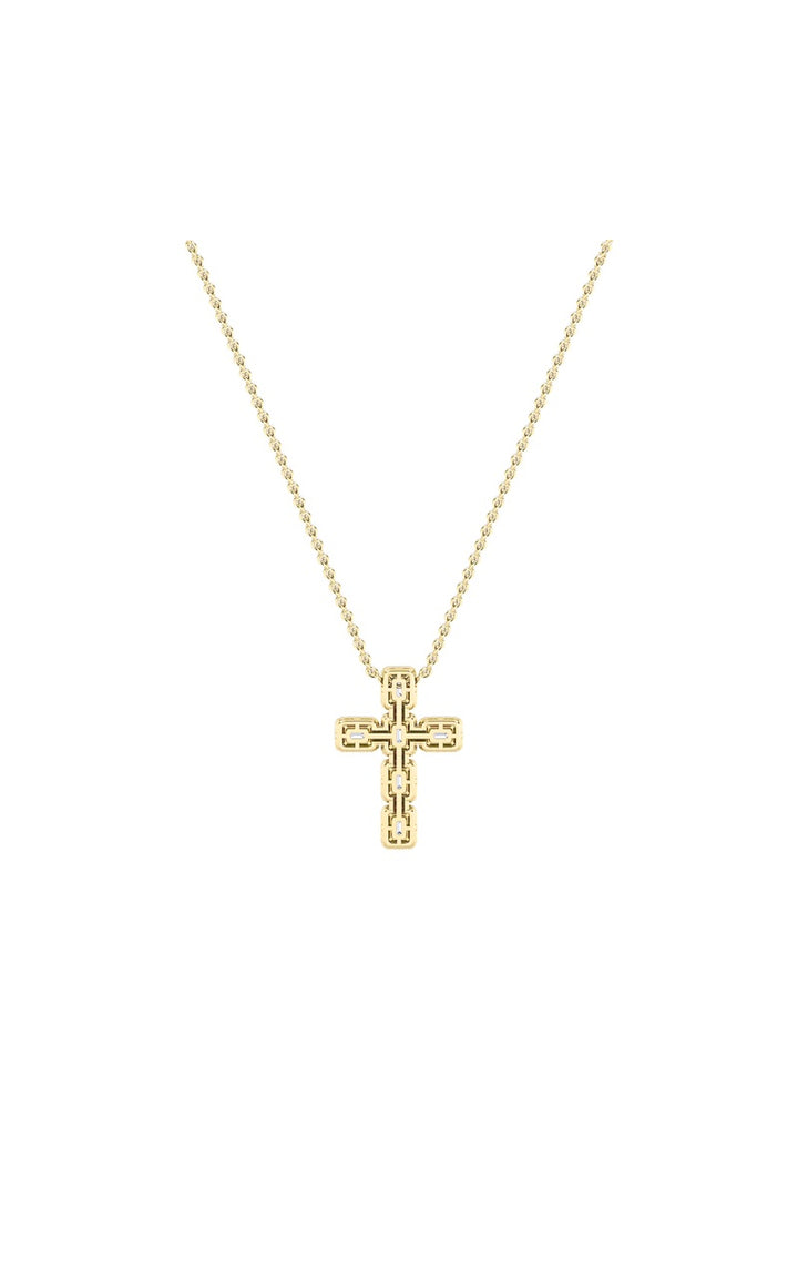 3Cttw Emerald Shaped Lab Grown Diamond (F/VS) Cross Pendant in 14K Gold