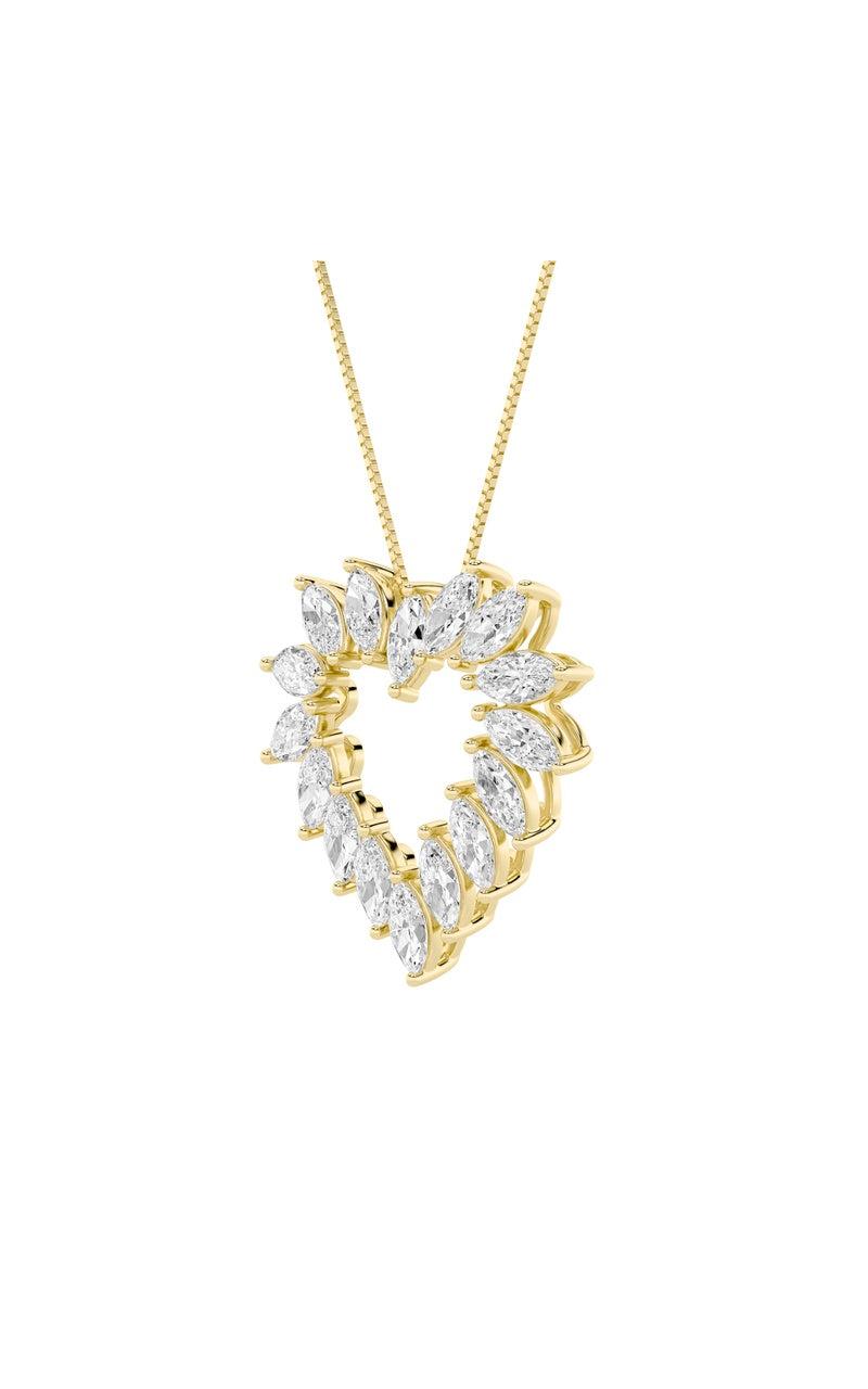 3Cttw Marquise Shaped Lab Grown Diamond (F/VS) Heart Shaped Pendant in 14K Gold