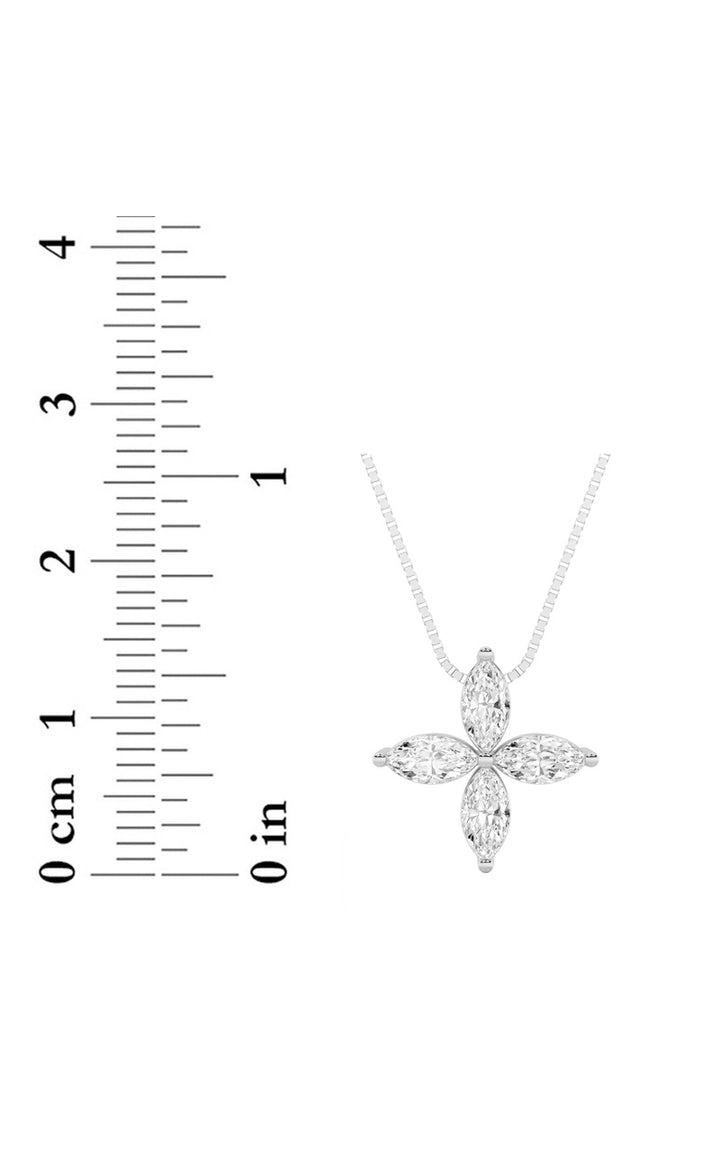 1Cttw Marquise Shaped Lab Grown Diamond (F/VS) Flower Fashion Pendant in 14K Gold