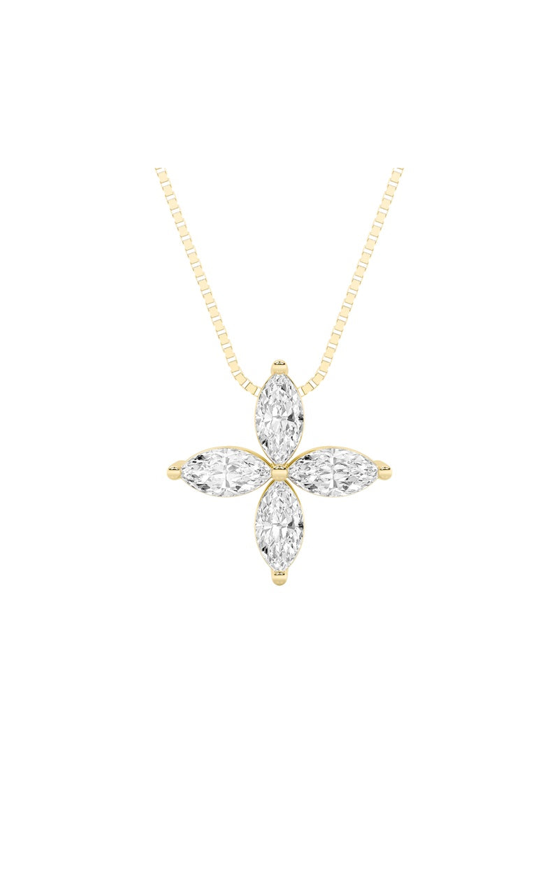 1Cttw Marquise Shaped Lab Grown Diamond (F/VS) Flower Fashion Pendant in 14K Gold
