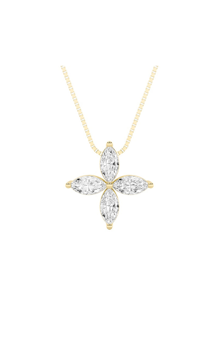 1Cttw Marquise Shaped Lab Grown Diamond (F/VS) Flower Fashion Pendant in 14K Gold