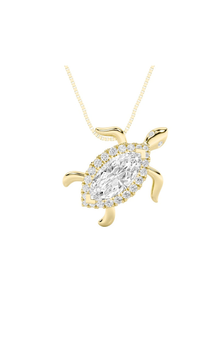 2Cttw Marquise Shaped Lab Grown Diamond (F/VS) Accented Turtle Pendant in 14K Gold