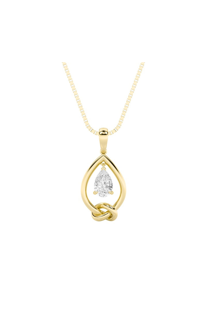 1Cttw Pear Shaped Lab Grown Diamond (F/VS) Solitaire Knot Pendant in 14K Gold