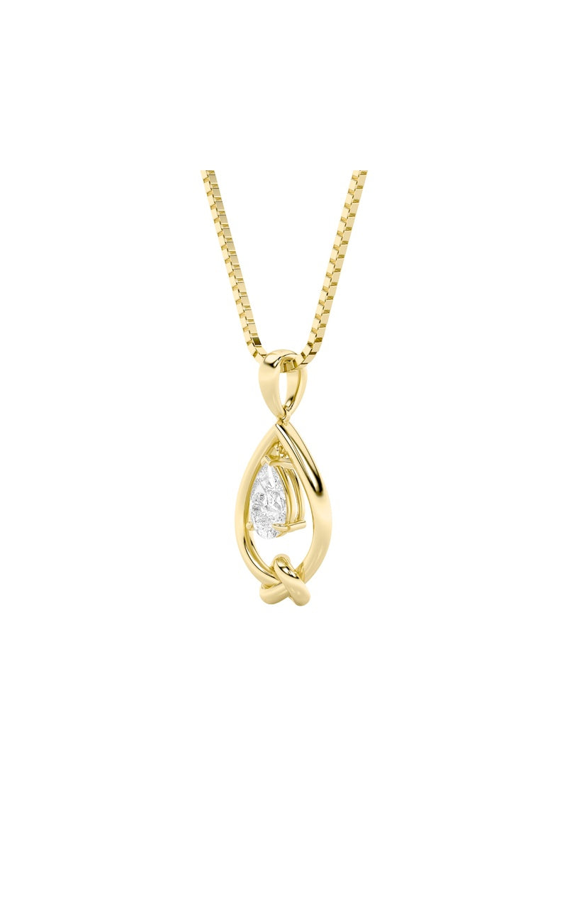 1Cttw Pear Shaped Lab Grown Diamond (F/VS) Solitaire Knot Pendant in 14K Gold