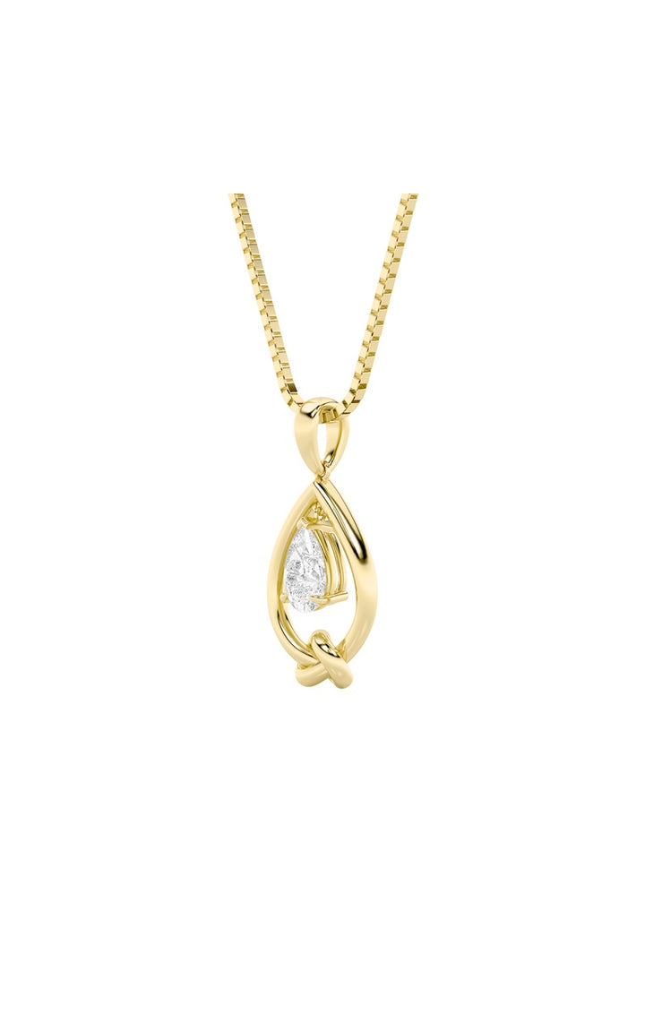 1Cttw Pear Shaped Lab Grown Diamond (F/VS) Solitaire Knot Pendant in 14K Gold