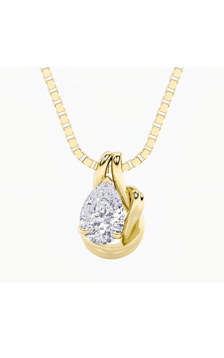 2Cttw Pear Shaped Lab Grown Diamond (F/VS) Knot Pendant in 14K Gold