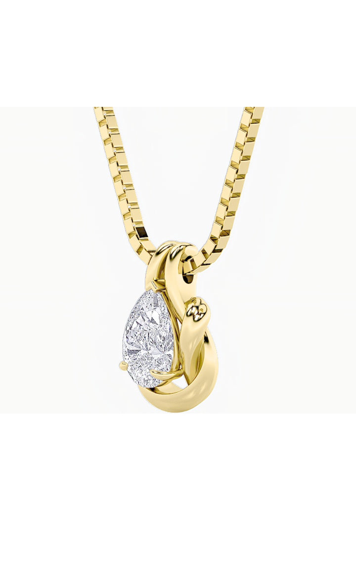 2Cttw Pear Shaped Lab Grown Diamond (F/VS) Knot Pendant in 14K Gold