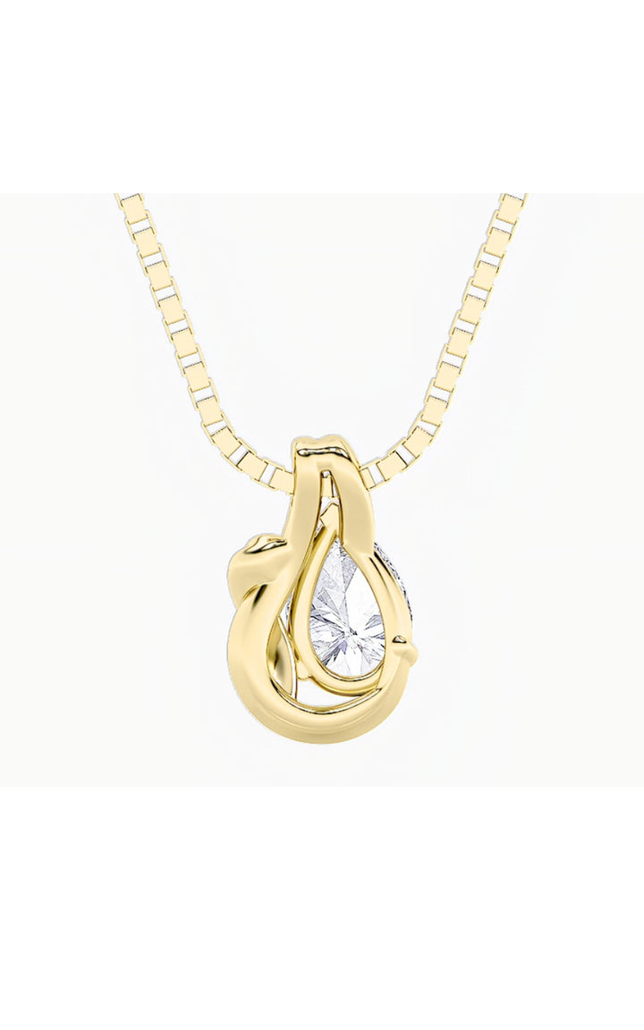 2Cttw Pear Shaped Lab Grown Diamond (F/VS) Knot Pendant in 14K Gold