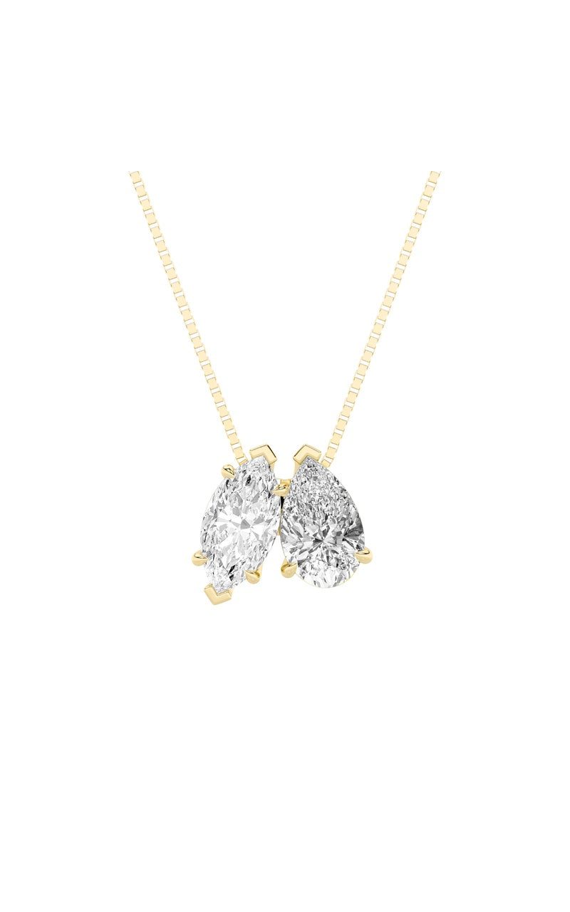 2.5Cttw Pear Shaped Fancy Yellow &amp; White Lab Grown Diamond (F/VS) Two Stone Fancy Pendant in 14K Gold