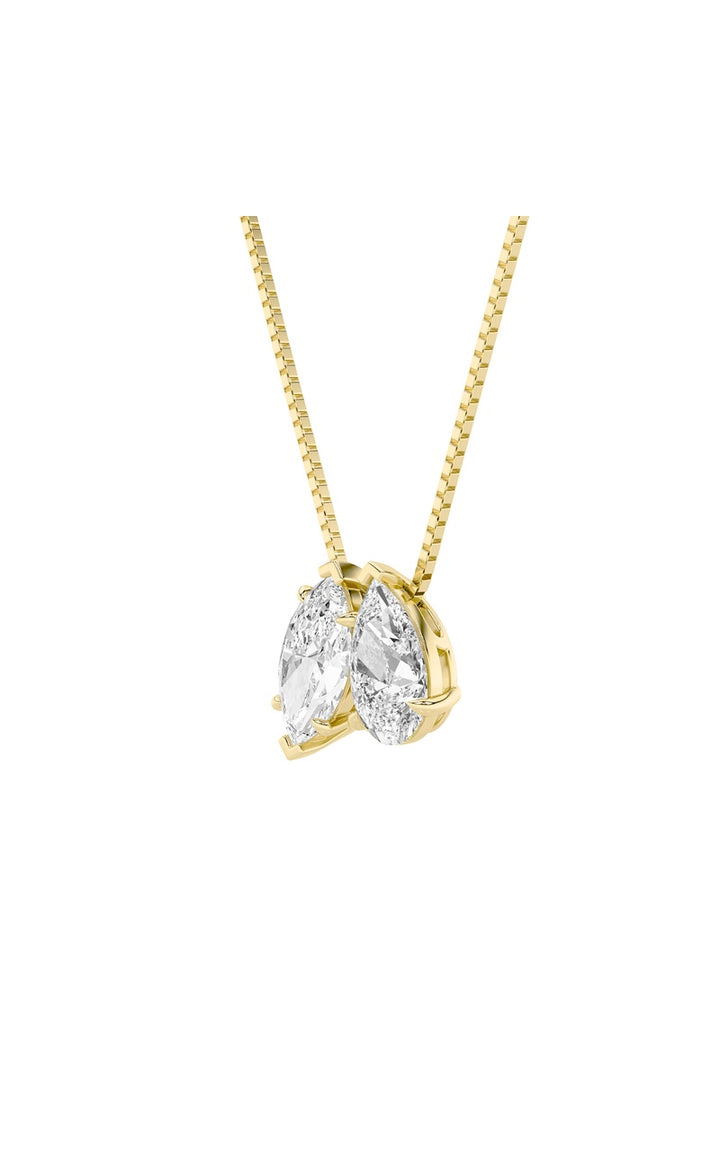 2.5Cttw Pear Shaped Fancy Yellow &amp; White Lab Grown Diamond (F/VS) Two Stone Fancy Pendant in 14K Gold