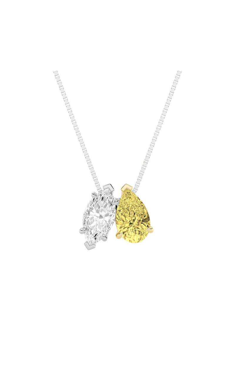2.5Cttw Pear Shaped Fancy Yellow &amp; White Lab Grown Diamond (F/VS) Two Stone Fancy Pendant in 14K Gold