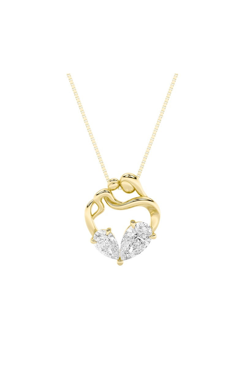 3Cttw Pear Shaped Lab Grown Diamond (F/VS) Mother &amp; Child Heart Shaped Pendant in 14K Gold