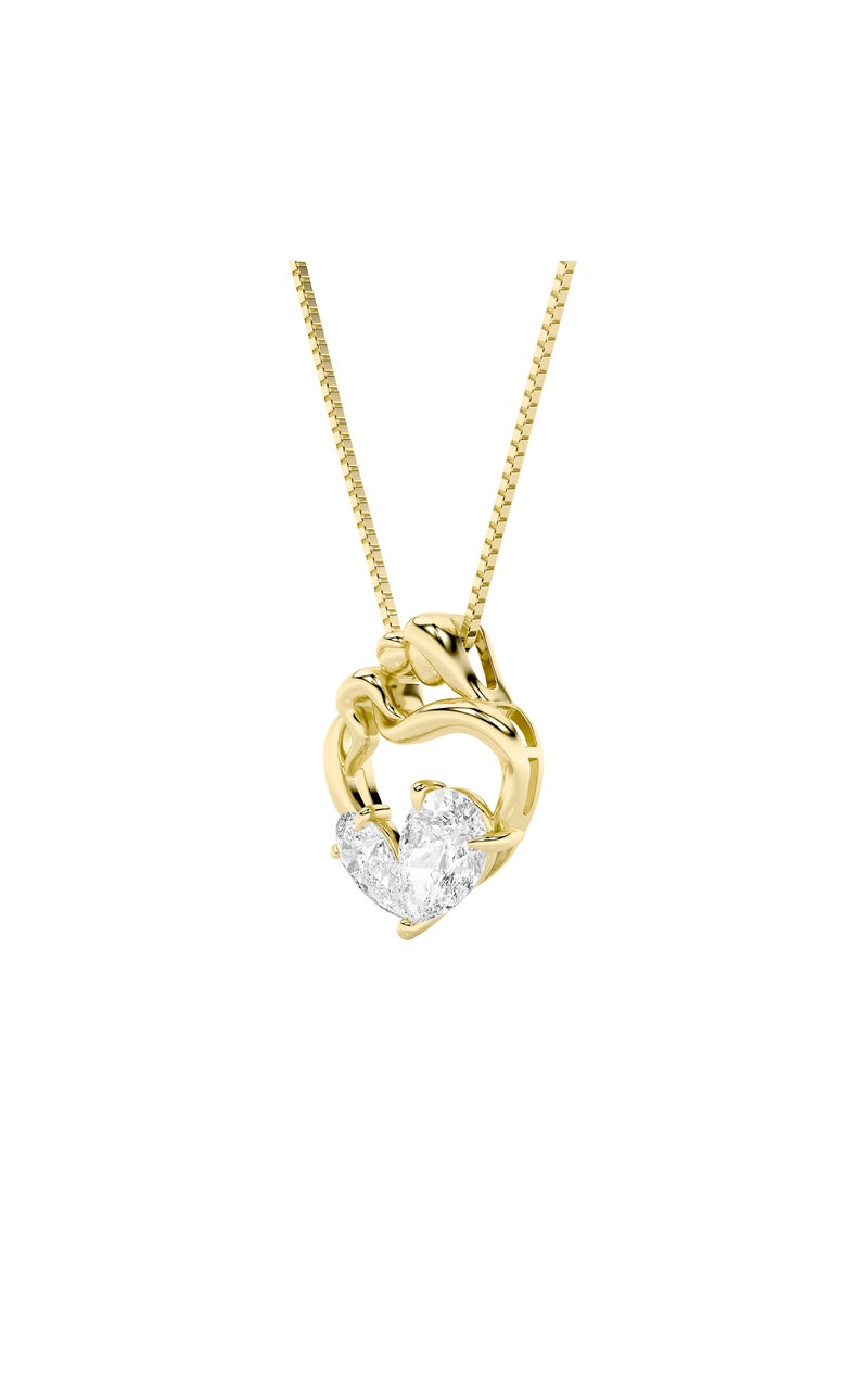 3Cttw Pear Shaped Lab Grown Diamond (F/VS) Mother &amp; Child Heart Shaped Pendant in 14K Gold
