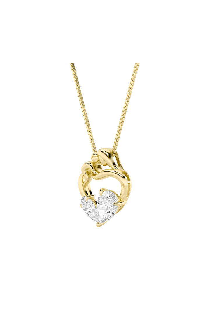 3Cttw Pear Shaped Lab Grown Diamond (F/VS) Mother &amp; Child Heart Shaped Pendant in 14K Gold