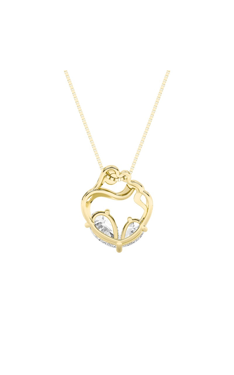 3Cttw Pear Shaped Lab Grown Diamond (F/VS) Mother &amp; Child Heart Shaped Pendant in 14K Gold