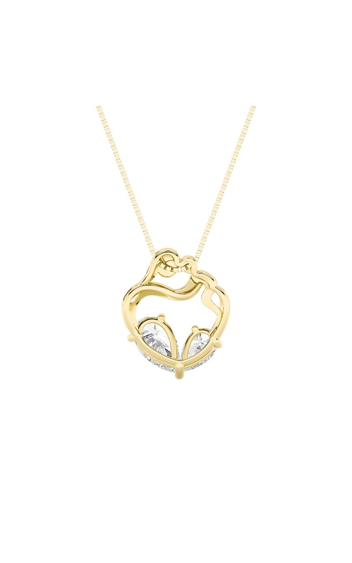 3Cttw Pear Shaped Lab Grown Diamond (F/VS) Mother &amp; Child Heart Shaped Pendant in 14K Gold