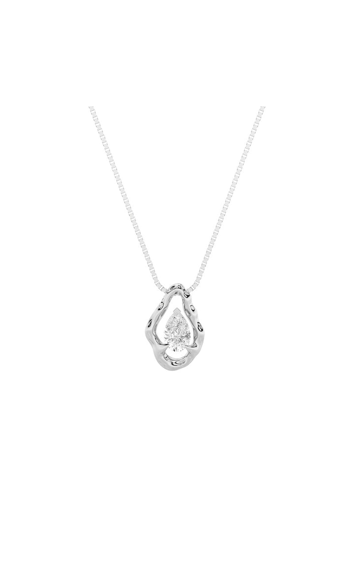 1Cttw Pear Shaped Lab Grown Diamond (F/VS) Organic Design Solitaire Pendant in 14K Gold