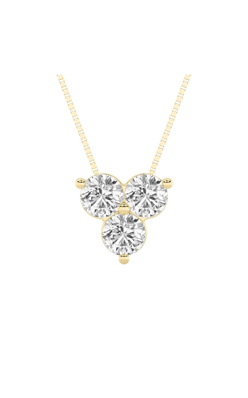 1Cttw Round Shaped Lab Grown Diamond (F/VS) Three Stone Pendant in 14K Gold