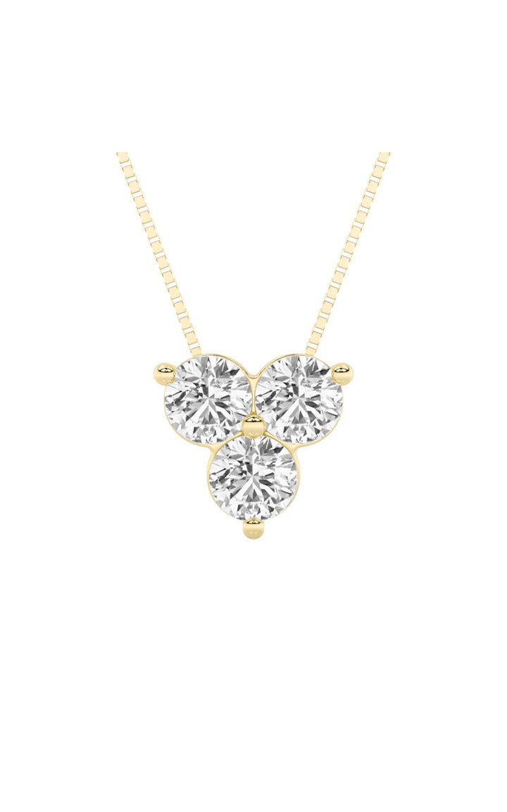 1Cttw Round Shaped Lab Grown Diamond (F/VS) Three Stone Pendant in 14K Gold