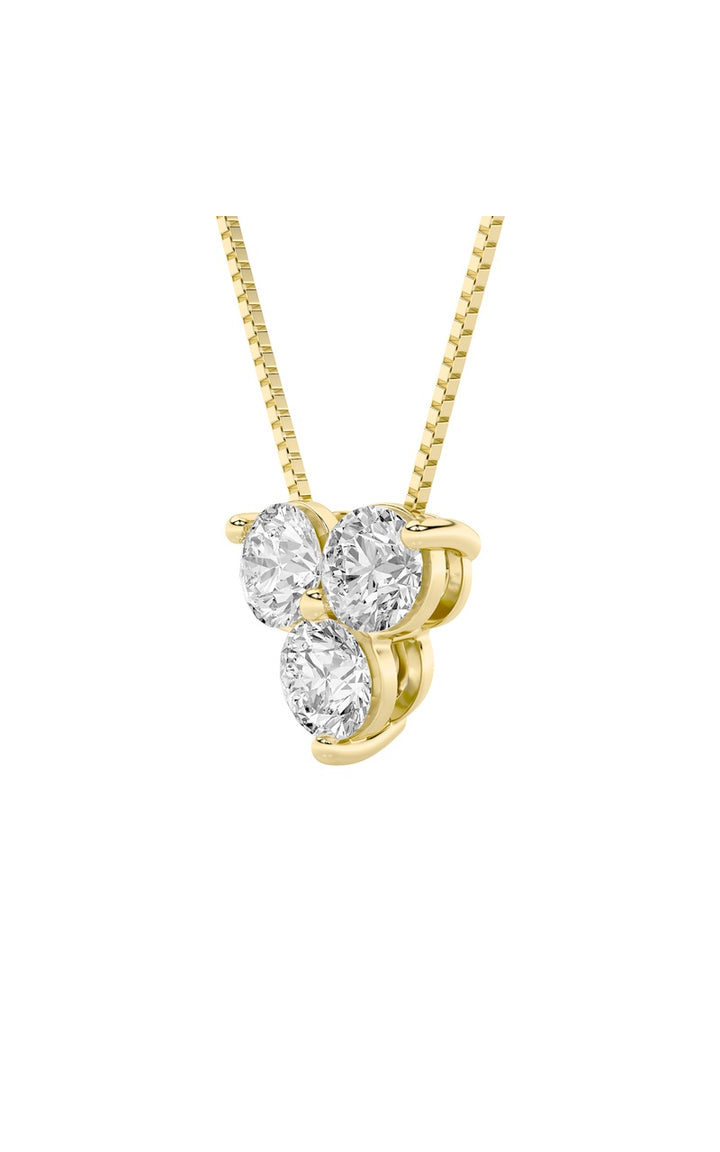 1Cttw Round Shaped Lab Grown Diamond (F/VS) Three Stone Pendant in 14K Gold