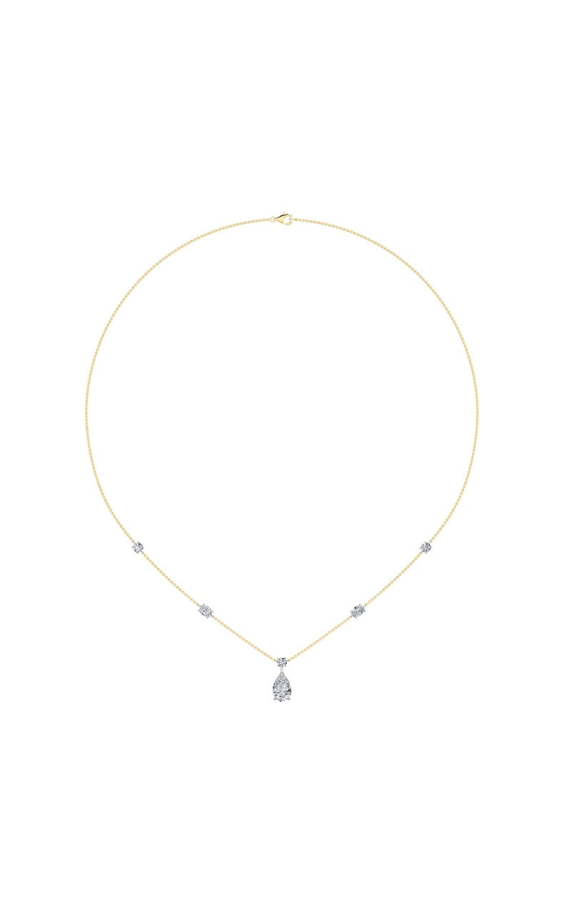 3Cttw Pear Shaped Lab Grown Diamond (F/VS) StrataChic Collection Necklace in 14K Gold