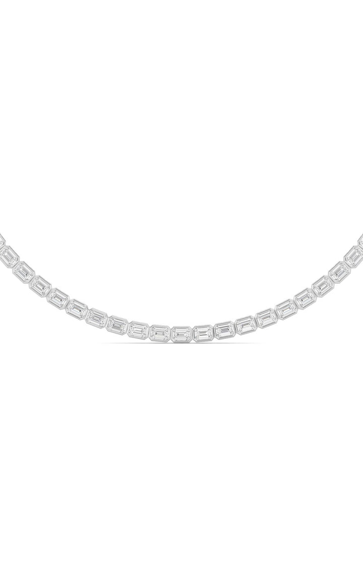 30Cttw Emerald Shaped Lab Grown Diamond (F/VS ) Bezel Set Necklace in 14K Gold