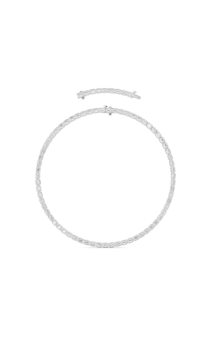 30Cttw Emerald Shaped Lab Grown Diamond (F/VS ) Bezel Set Necklace in 14K Gold
