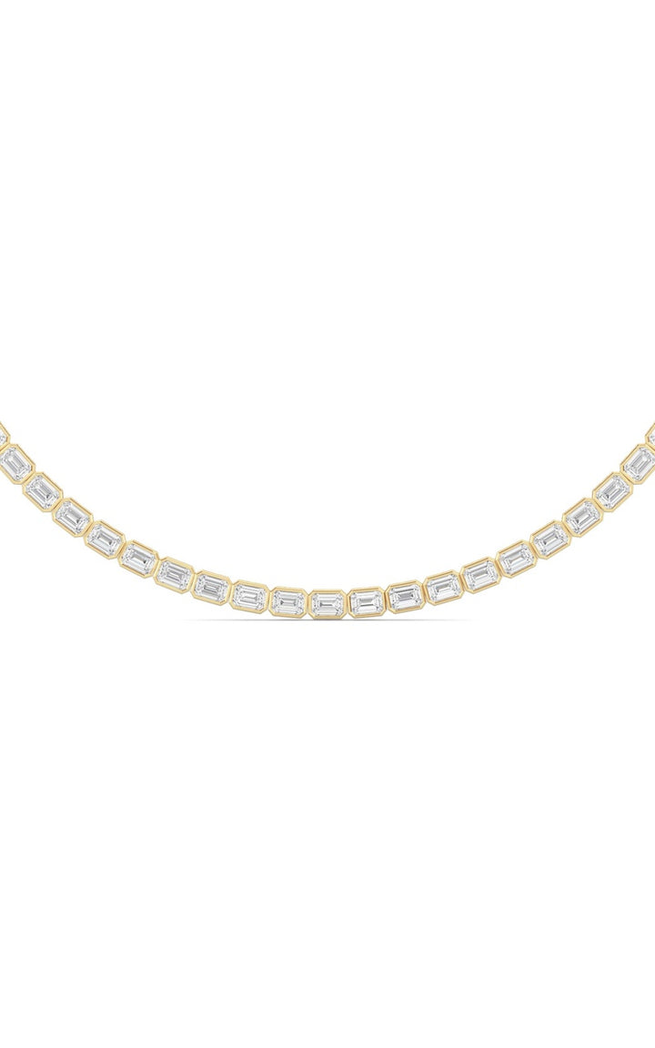 30Cttw Emerald Shaped Lab Grown Diamond (F/VS ) Bezel Set Necklace in 14K Gold