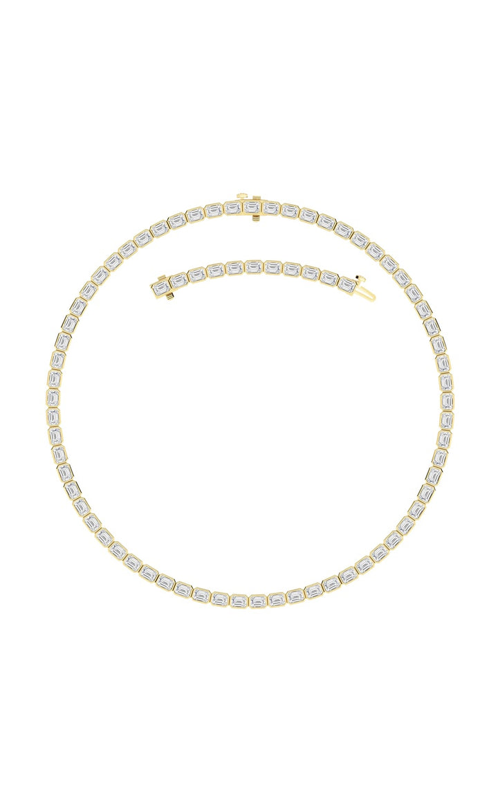 30Cttw Emerald Shaped Lab Grown Diamond (F/VS ) Bezel Set Necklace in 14K Gold
