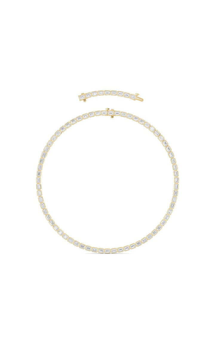 30Cttw Emerald Shaped Lab Grown Diamond (F/VS ) Bezel Set Necklace in 14K Gold
