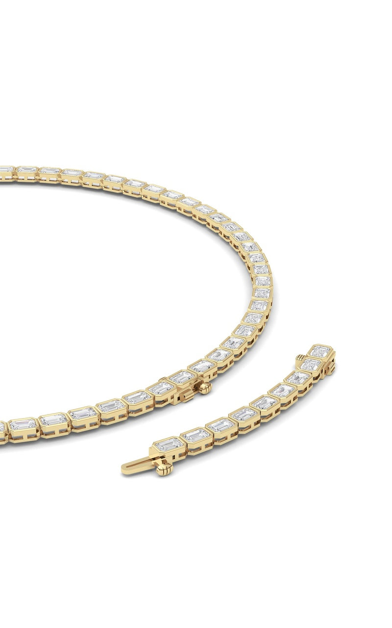 30Cttw Emerald Shaped Lab Grown Diamond (F/VS ) Bezel Set Necklace in 14K Gold