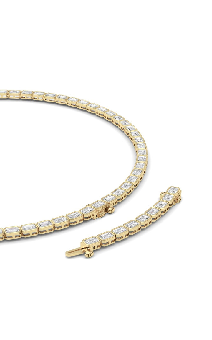 30Cttw Emerald Shaped Lab Grown Diamond (F/VS ) Bezel Set Necklace in 14K Gold
