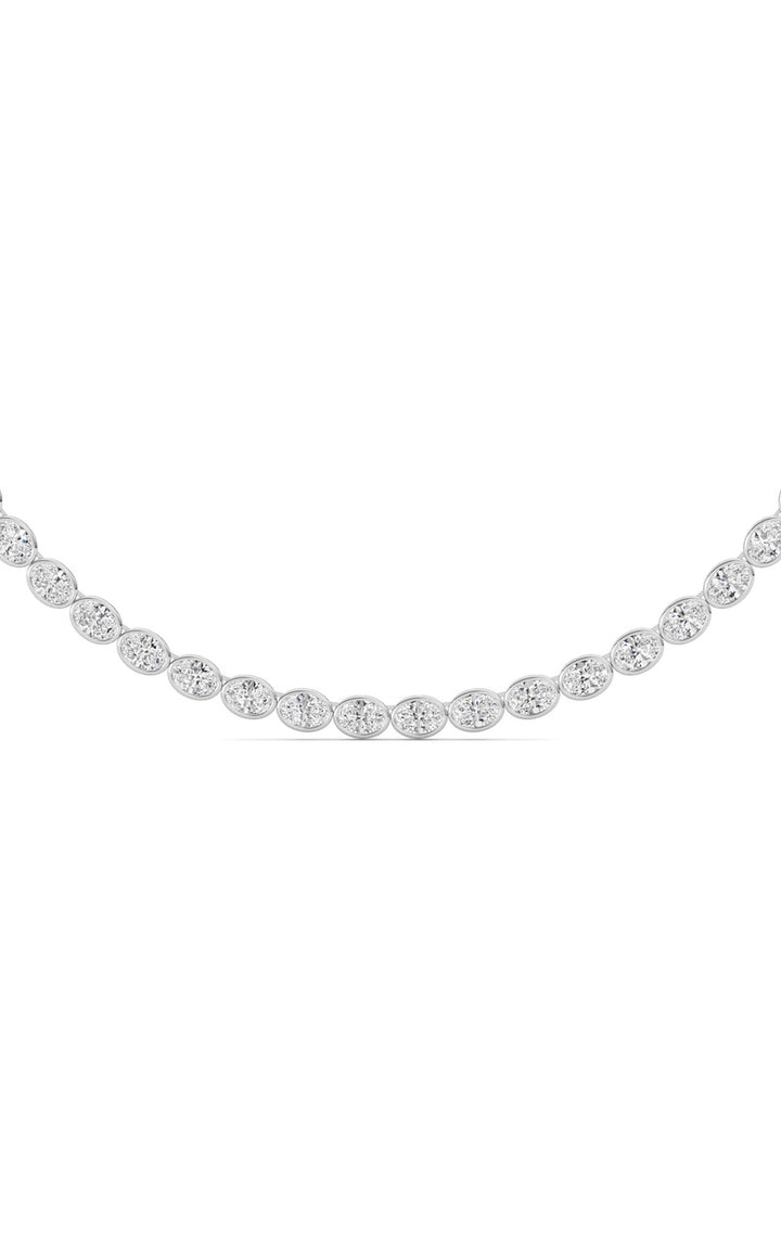 30Cttw Oval Lab Grown Diamond (F/VS ) Bezel Set Necklace in 14K Gold