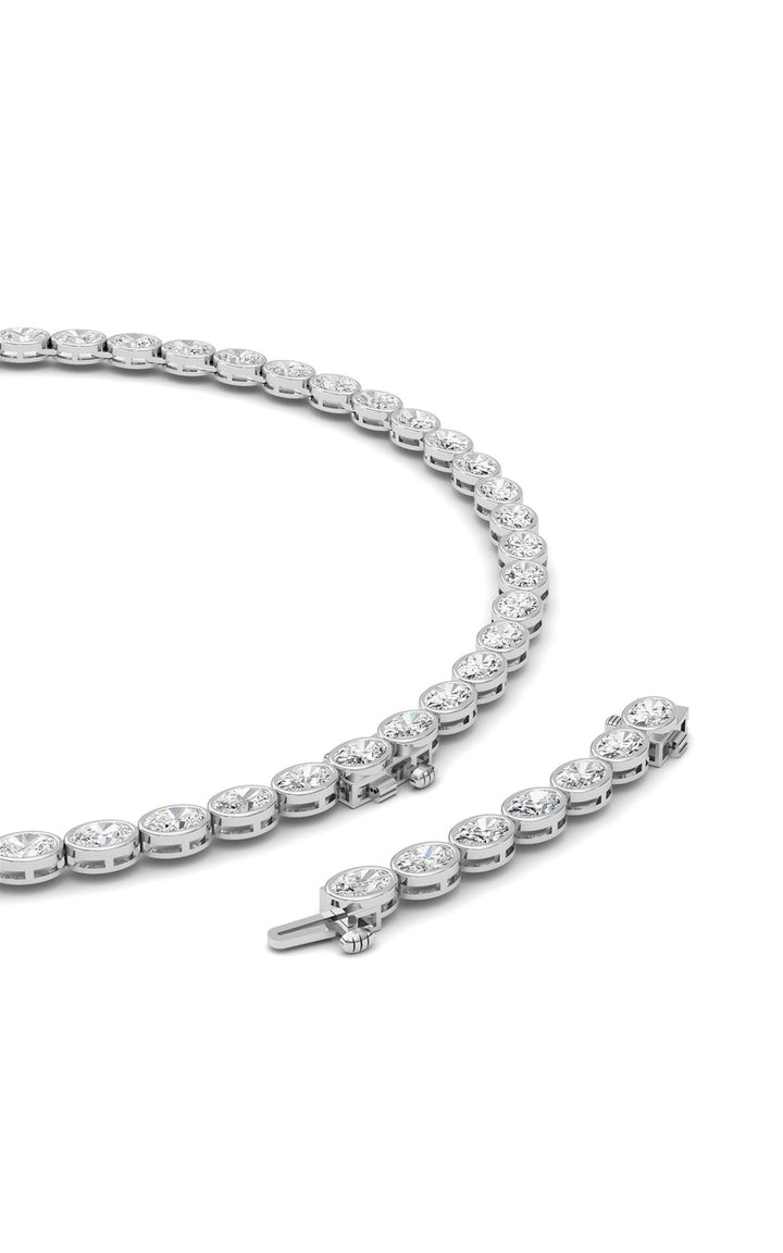 30Cttw Oval Lab Grown Diamond (F/VS ) Bezel Set Necklace in 14K Gold