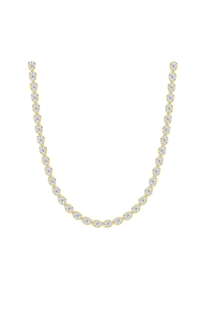 30Cttw Oval Lab Grown Diamond (F/VS ) Bezel Set Necklace in 14K Gold