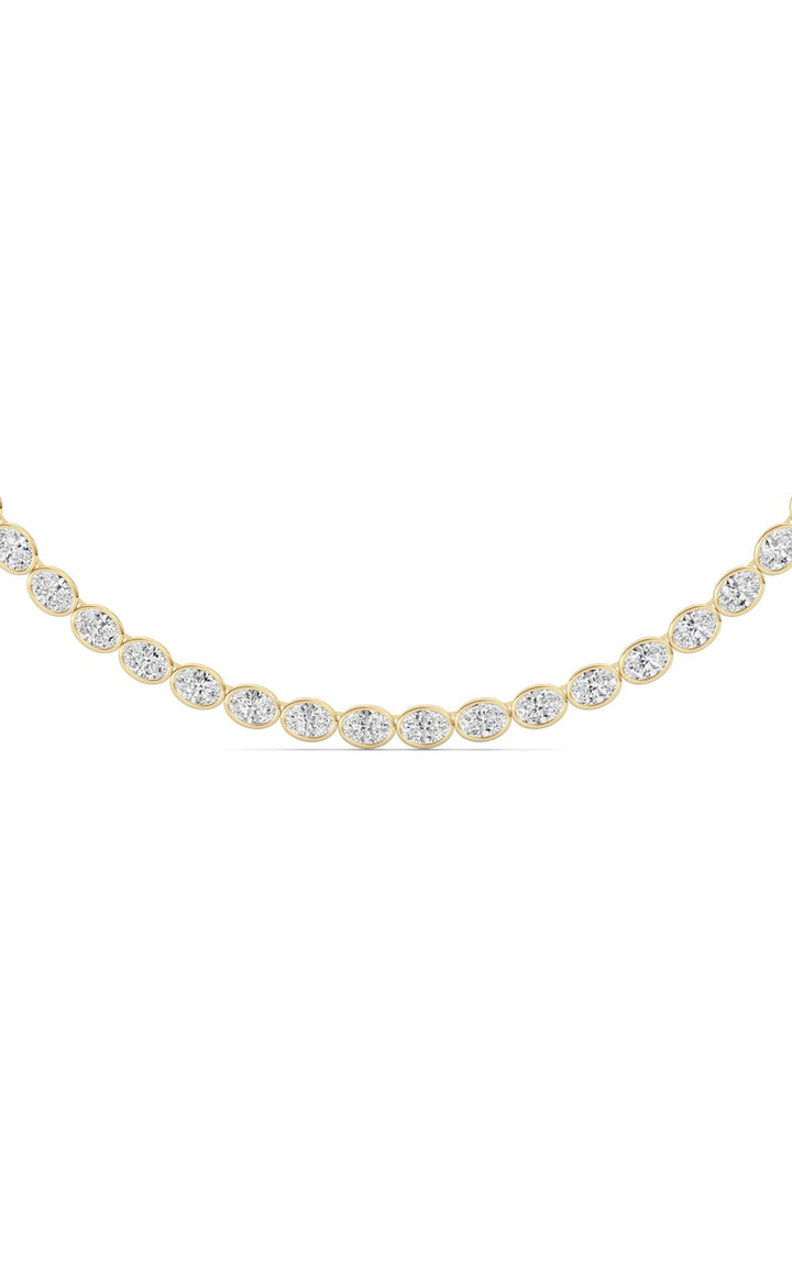 30Cttw Oval Lab Grown Diamond (F/VS ) Bezel Set Necklace in 14K Gold