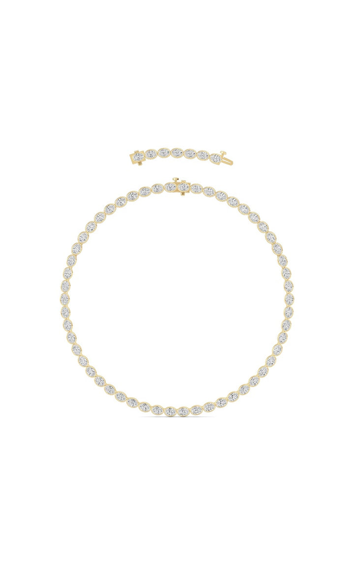 30Cttw Oval Lab Grown Diamond (F/VS ) Bezel Set Necklace in 14K Gold
