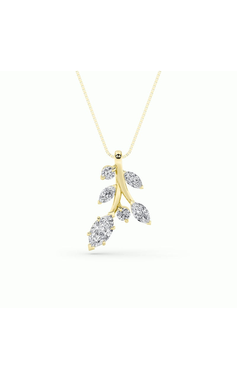 1.5Cttw Marquise Shaped Lab Grown Diamond (F/VS) Leaf Motif Fashion Pendant in 14K Gold