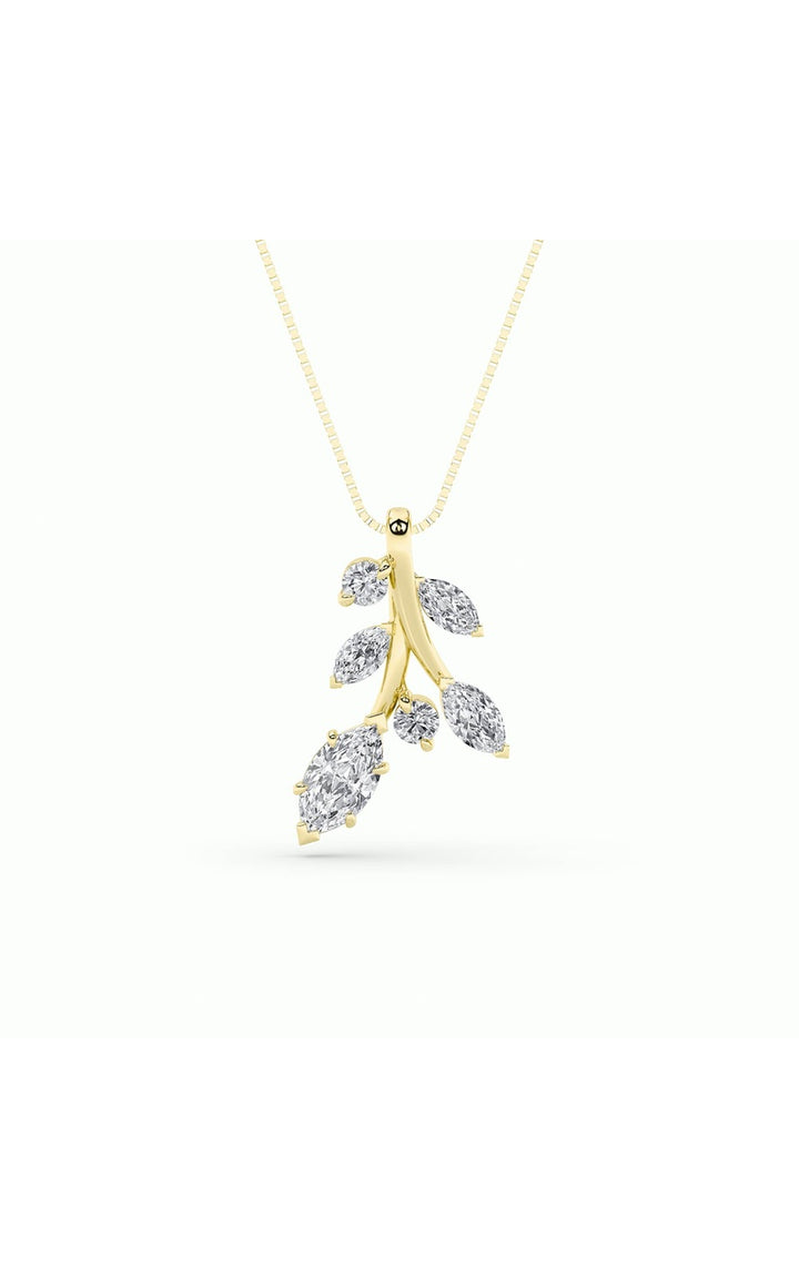 1.5Cttw Marquise Shaped Lab Grown Diamond (F/VS) Leaf Motif Fashion Pendant in 14K Gold