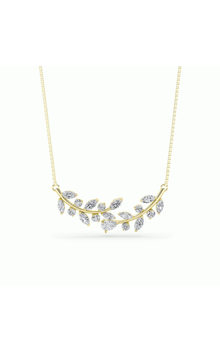 2.5Cttw Pear Shaped Lab Grown Diamond (F/VS) Leaf Motif Fashion Necklace in 14K Gold