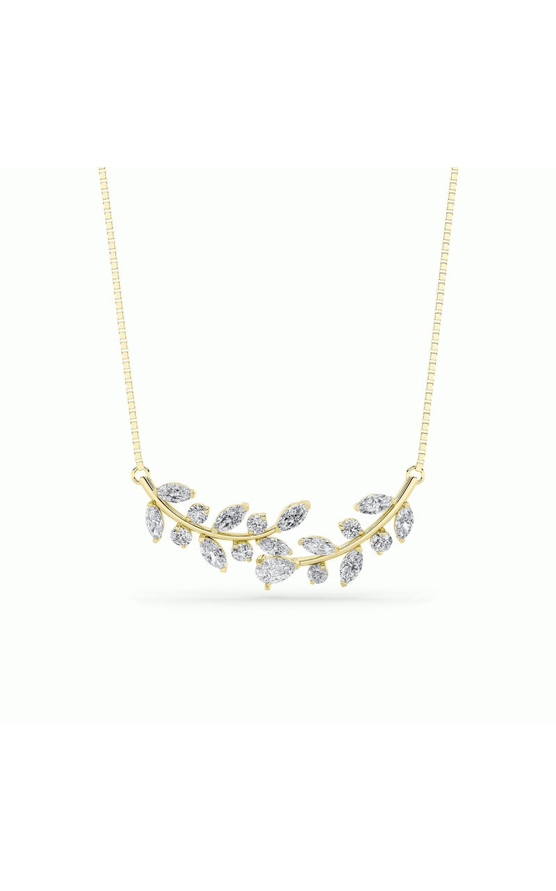 2.5Cttw Pear Shaped Lab Grown Diamond (F/VS) Leaf Motif Fashion Necklace in 14K Gold