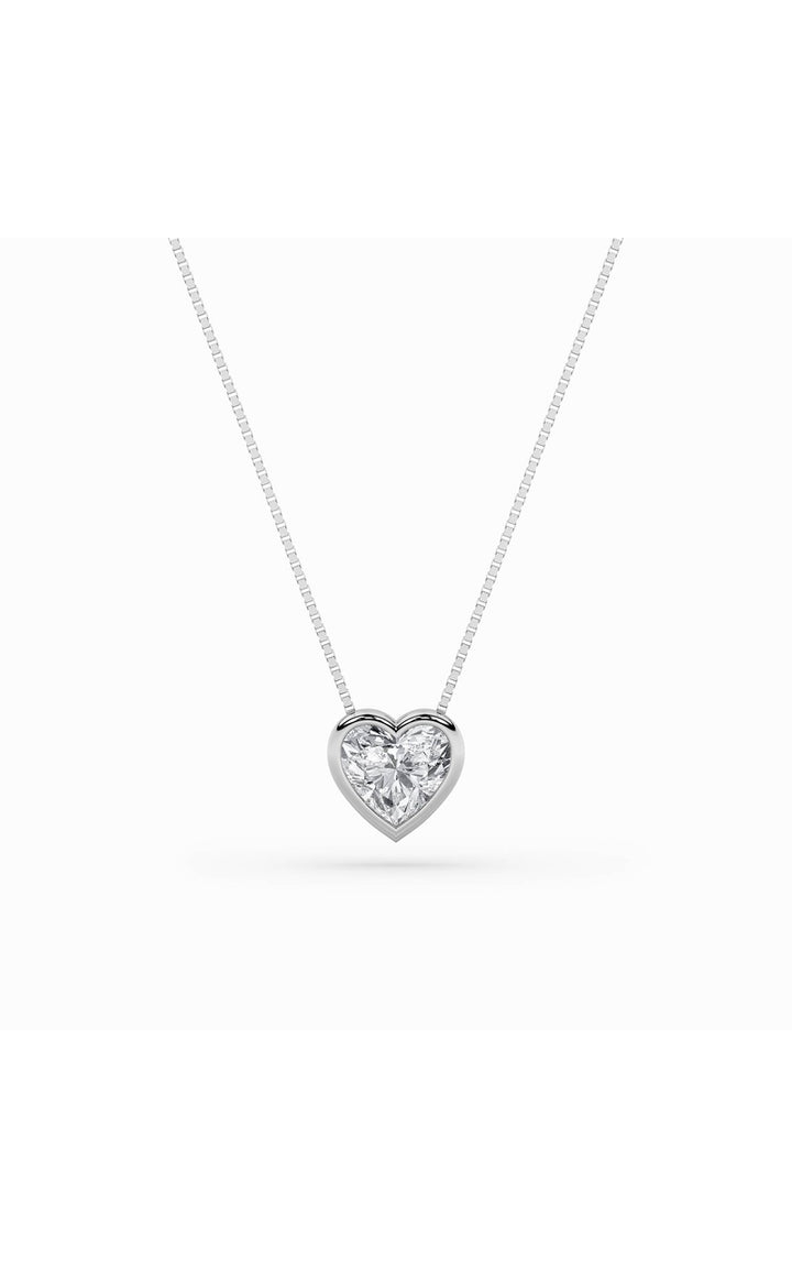 1Cttw Heart Shaped Lab Grown Diamond (F/VS) Bezel Set Solitaire Pendant in 14K Gold
