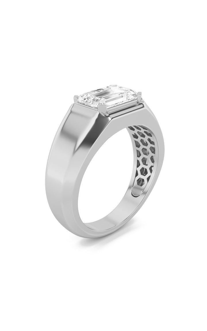 3Cttw Emerald Shaped Lab Grown Diamond (F/VS) Mens Ring in 14K White Gold