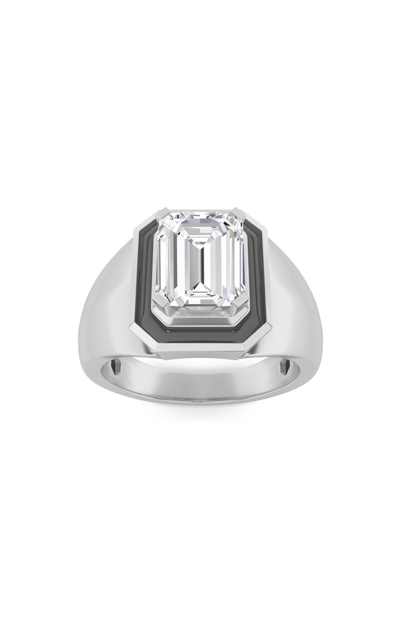 3Cttw Emerald Shaped Lab Grown Diamond (F/VS) Mens Ring in 14K Gold