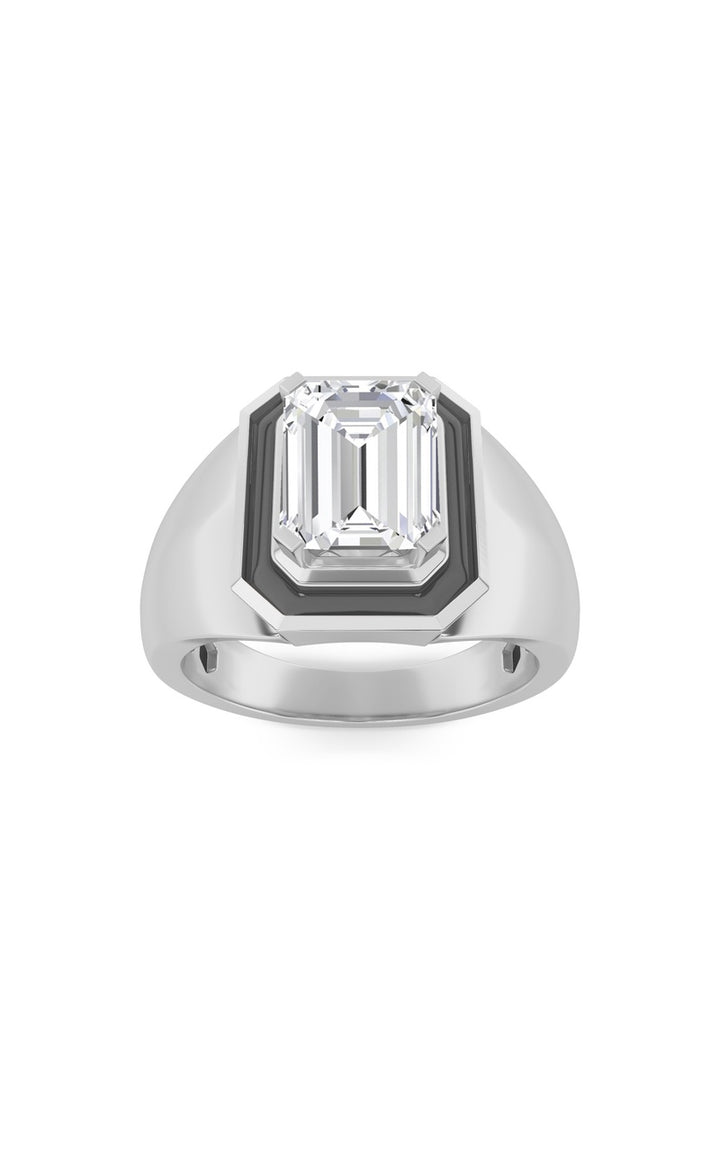 3Cttw Emerald Shaped Lab Grown Diamond (F/VS) Mens Ring in 14K Gold