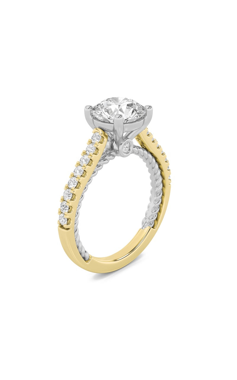 2Cttw Round Shaped Lab Grown Diamond (F/VS) Two Tone Accented Rope Design Engagement Ring in 14K Gold