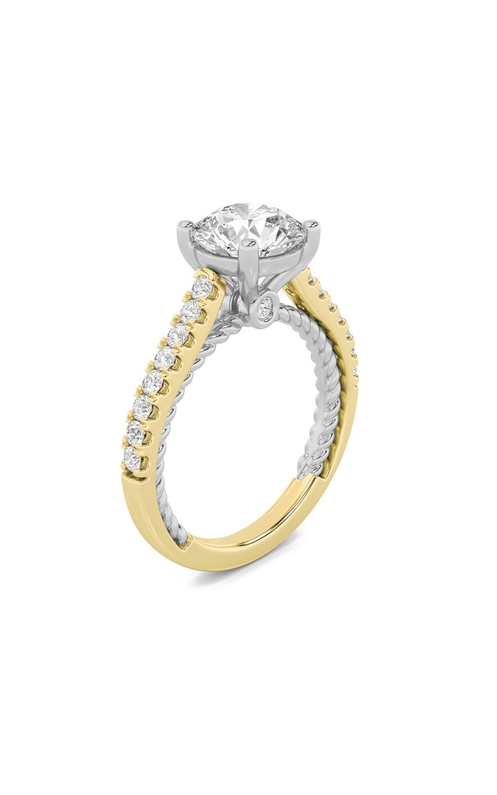2Cttw Round Shaped Lab Grown Diamond (F/VS) Two Tone Accented Rope Design Engagement Ring in 14K Gold