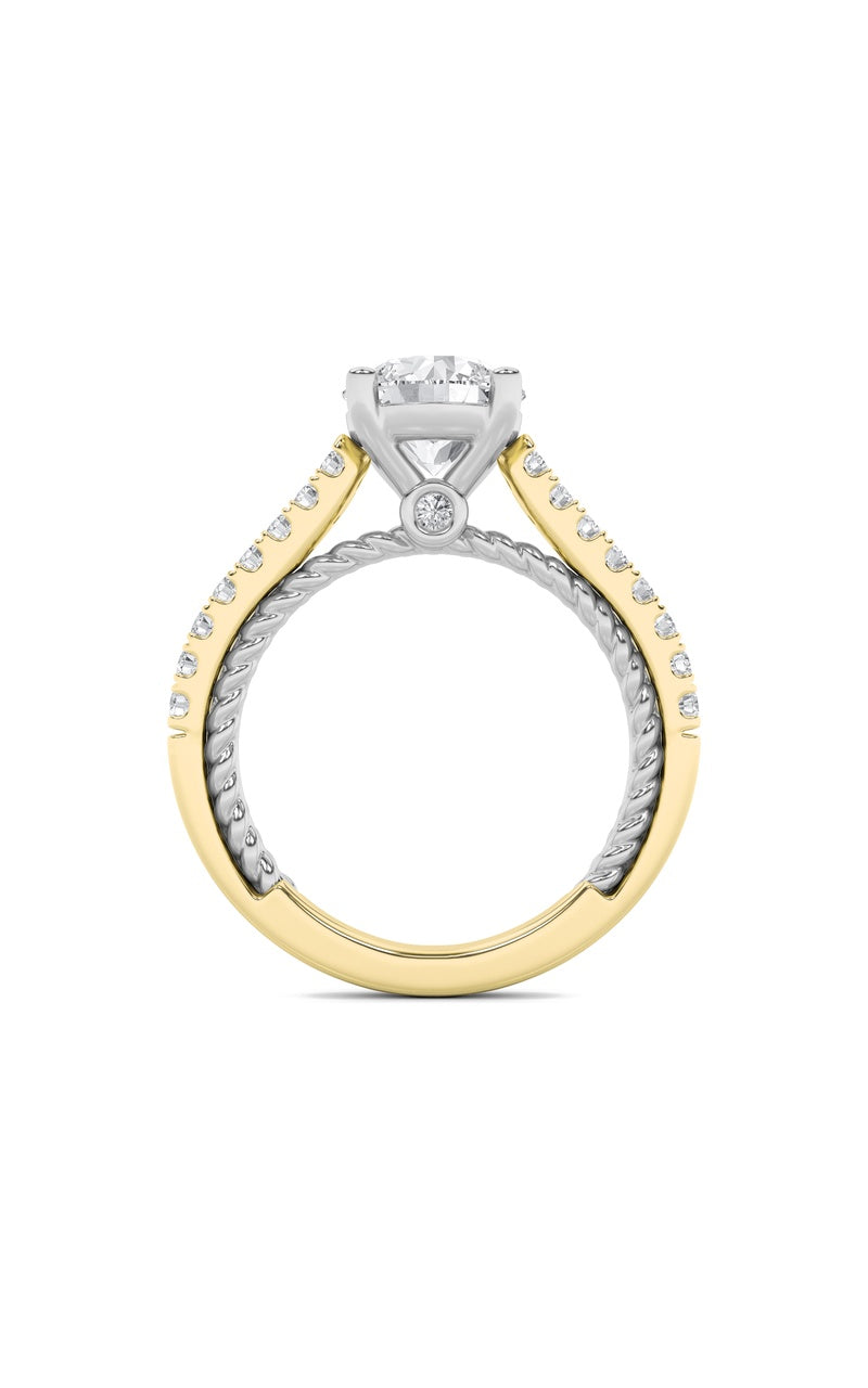 2Cttw Round Shaped Lab Grown Diamond (F/VS) Two Tone Accented Rope Design Engagement Ring in 14K Gold