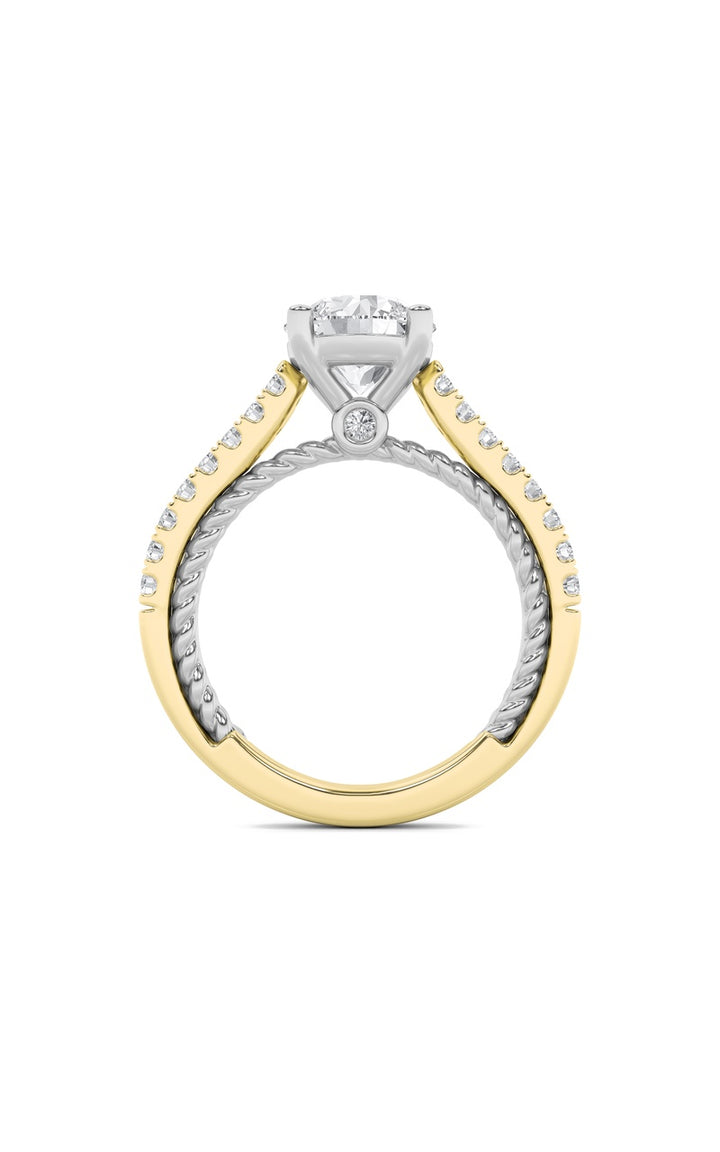 2Cttw Round Shaped Lab Grown Diamond (F/VS) Two Tone Accented Rope Design Engagement Ring in 14K Gold